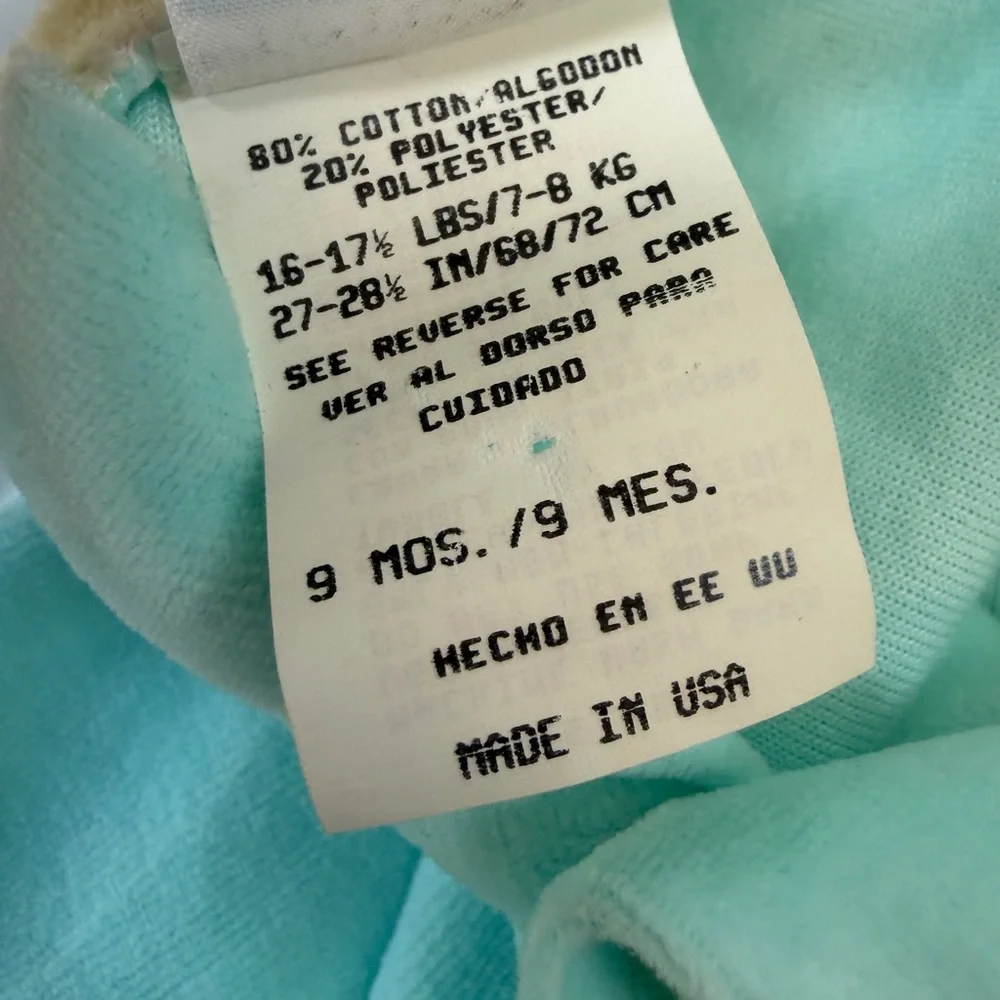 VTG NWT Adorable Unisex Baby 9 mos Little Me‎ Mint Teal Pastel Velour Playwear